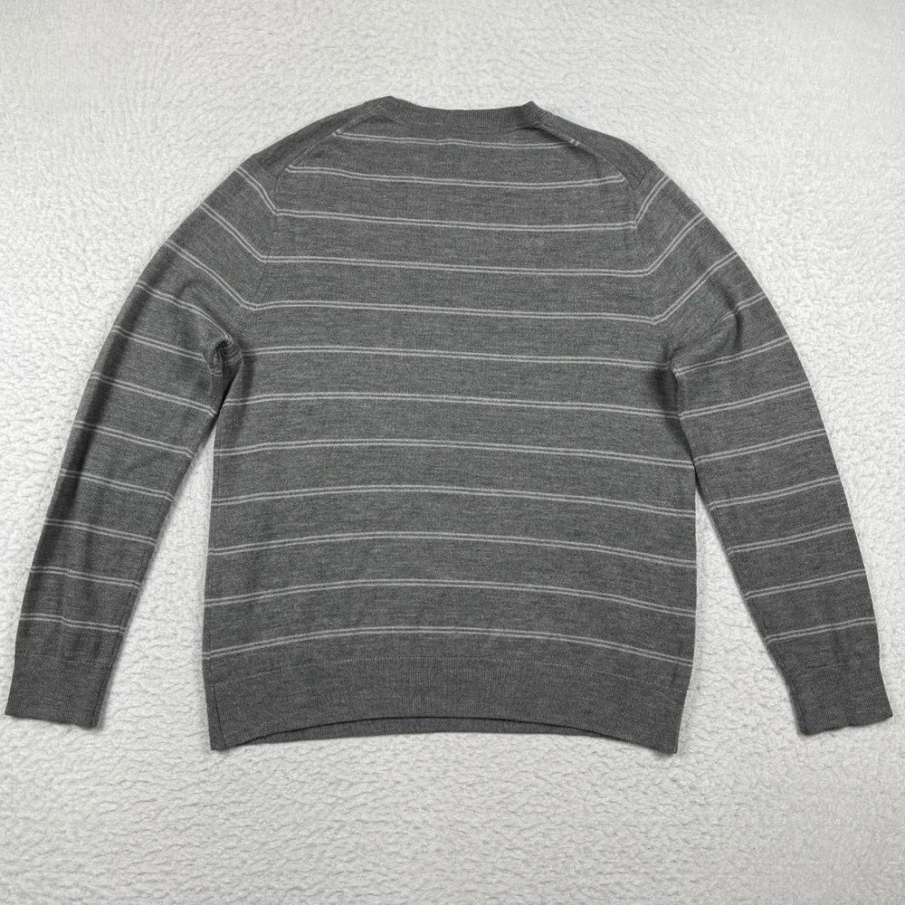 Banana Republic Sweater Mens Large Grey Striped‎ Merino Wool Blend Crew Neck